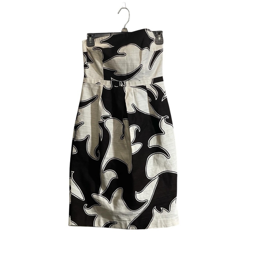 NWT Sz 2 Merona Strapless A-Line Tea Dress Brown White Resort Abstract Leaf